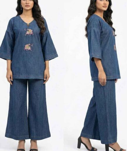 Ikonic by Palak Tribal Elephant Denim Co-ord Set
